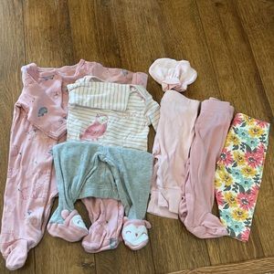 0-3 Month Baby Girl Bundle Sleeper Outfit and Pants